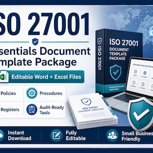 ISO 27001 Essentials ISMS Document Toolkit, Risk Register, SoA (Digital Download)