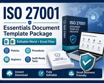 ISO 27001 Essentials ISMS Document Toolkit, Risk Register, SoA (Digital Download)