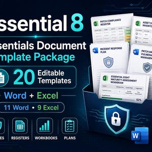 Essential 8 Document Package, 20 Editable Word Excel Templates, Small Business Security