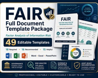 FAIR Risk Management Templates, Cyber Quantification Toolkit, GRC Compliance Bundle (Word, Excel, PowerPoint)