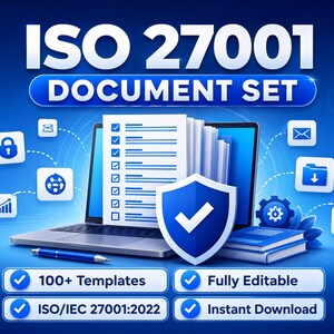 ISO 27001 2022 完全テンプレート、ISMS ポリシー、リスク登録簿、適用範囲に関する声明