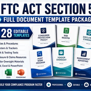 FTC Section 5 Compliance Document Bundle, Consumer Protection Policy, Risk Register (Digital Download)