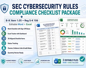 SEC Cybersecurity Rules Compliance Checklist | Word + Excel Tracker (Digital Download)