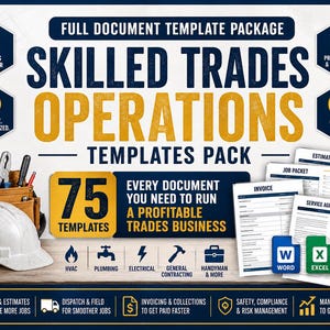 Skilled Trades Business Forms Bundle | 75 Templates | HVAC Plumbing Electrical Contractor | Word + Excel