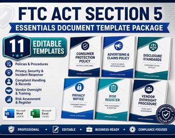 FTC Act Section 5 Compliance Templates, Consumer Protection Essentials Policy Bundle (Digital Download)