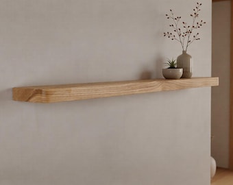 Mensola sospesa in rovere massello scandinavo – Pannello da parete con bordo liscio e arrotondato, montaggio senza soluzione di continuità, contenitore in legno naturale per case calde e minimaliste