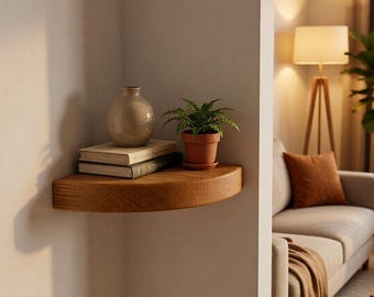 Espositore da parete angolare in rovere massello di alta qualità, mensola decorativa in legno arrotondato per piante, decorazione per ingresso