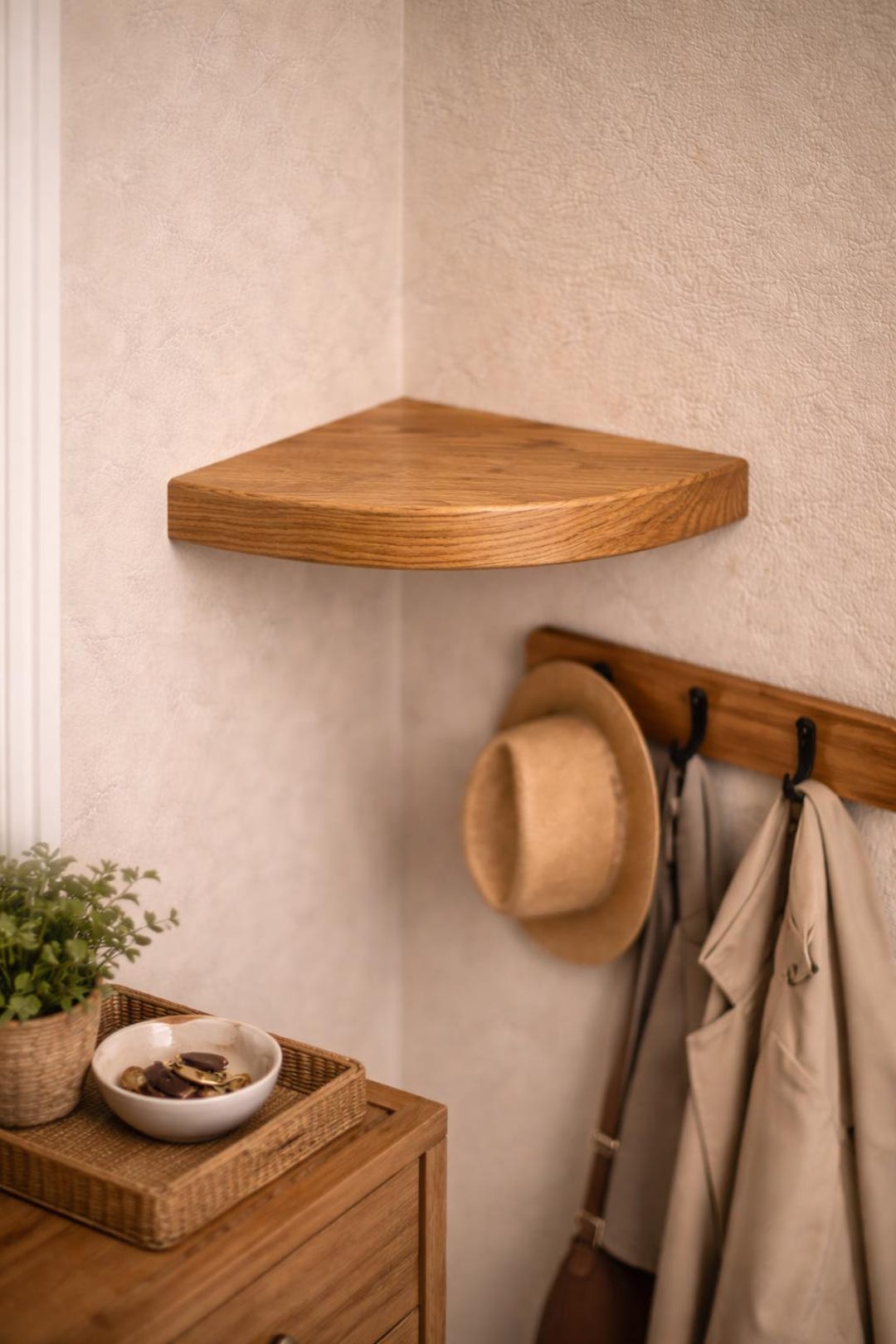 Handmade Oak Corner Floating Shelf – Rounded Entryway Wall Ledge, Solid ...