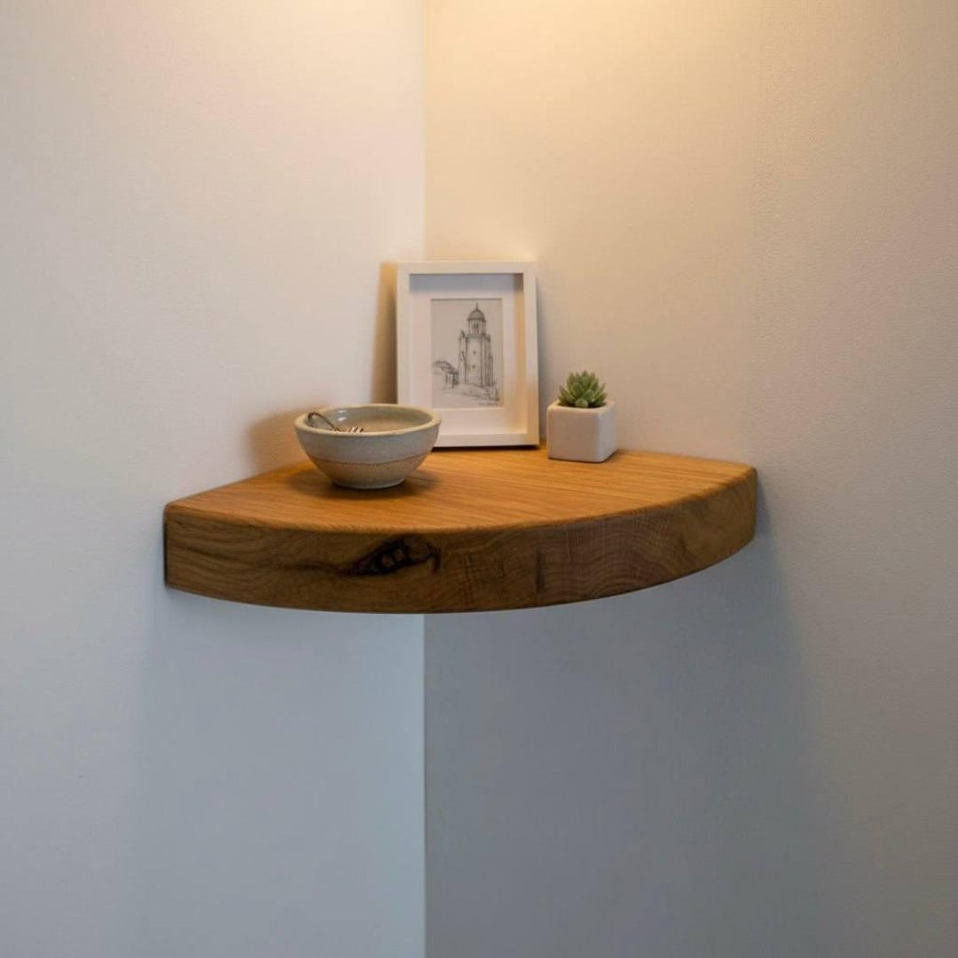Solid Oak Corner Floating Shelf – Rounded Quarter Circle Wall Mount ...