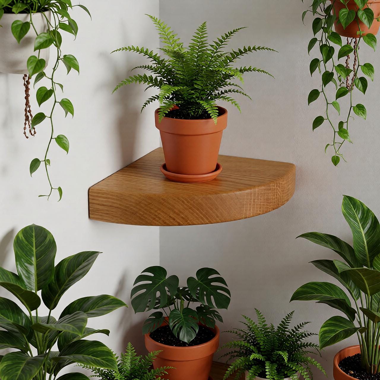 Handmade Solid Oak Corner Shelf Handcrafted Wooden Wall Floating Shelf ...