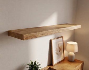 Mensola galleggiante in rovere di alta qualità, bordo dritto, in legno massello, da parete, spessa, minimalista, con decorazioni rustiche e moderne.