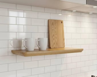 Mensola sospesa in rovere naturale – Mensola da parete in legno massello, mensola portaoggetti a montaggio nascosto, arredamento minimalista scandinavo