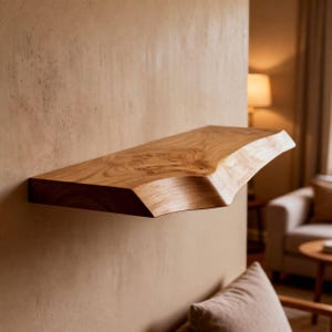 Organic Live Edge Eiche schwebendes Regal - Massivholz Statement Wandleiste, modernes minimalistisches Aufbewahrungsdekor