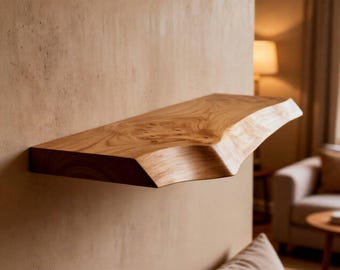 Mensola sospesa in rovere con bordo vivo organico – Mensola da parete in legno massello, moderno e minimalista elemento d'arredo
