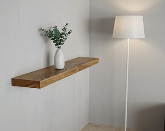 Mensola galleggiante in rovere fatta a mano con bordo dritto – Mensola da parete in legno massello, mensola portaoggetti minimalista, staffa nascosta