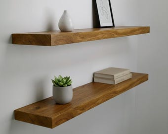 Mensola galleggiante in rovere personalizzata con bordo dritto – Mensola da parete in legno massello, ripiano portaoggetti minimalista, staffa nascosta