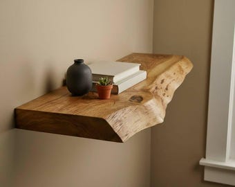 Mensola galleggiante in rovere naturale, mensola da parete in legno massello con bordo vivo, mensola rustica in legno per riporre oggetti, mensola da esposizione per bagno e cucina, decorazione
