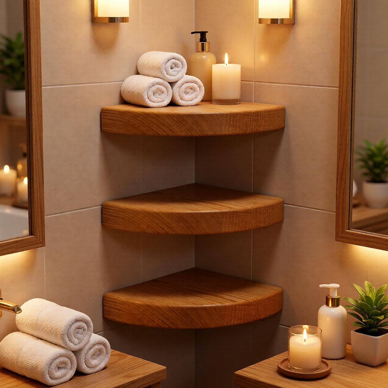 Luxury Oak Corner Floating Shelf – Rounded Bedroom Wall Ledge, Solid ...