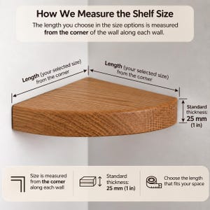 Handmade Solid Oak Corner Floating Shelf, Rounded Edge Wooden Wall Shelf, Hidden Mount image 4