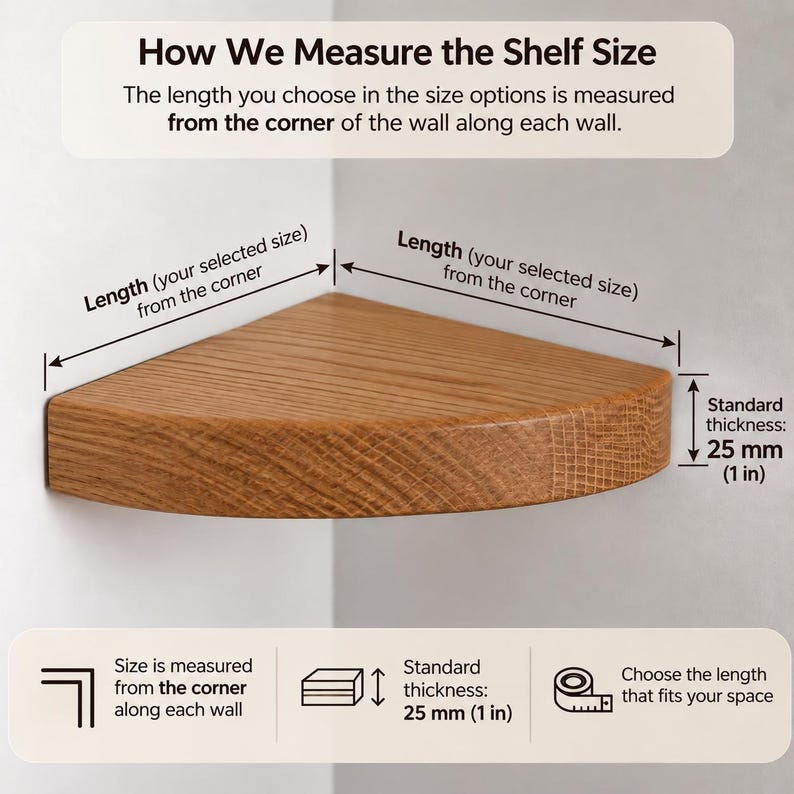 Handmade Solid Oak Corner Floating Shelf, Rounded Edge Wooden Wall Shelf, Hidden Mount image 4