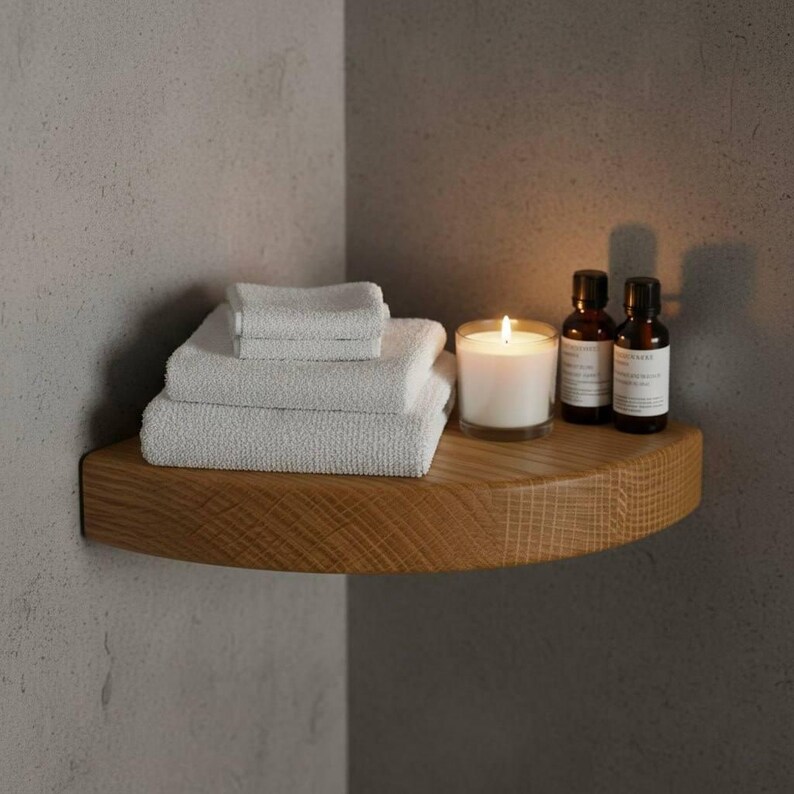 Luxury Oak Corner Floating Shelf – Rounded Bedroom Wall Ledge, Solid ...