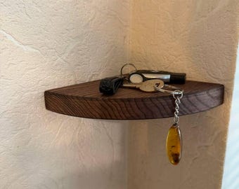 Mensola angolare galleggiante di lusso in rovere – Elemento decorativo da parete per ingresso, espositore in legno massello arrotondato per l'arredo del corridoio