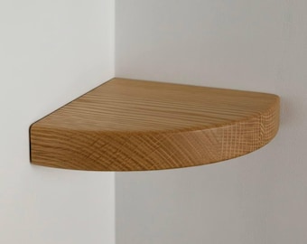 Handmade Oak Corner Shelf Floating – Solid Wood Wall Mounted Corner Storage, Fast Shipping