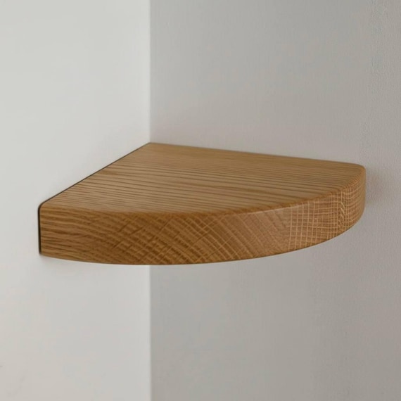 Handmade Oak Corner Shelf Floating – Solid Wood Wall Mounted Corner Storage, Fast Shipping