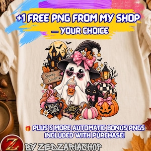 Basic Witch Ghost Png, Pumpkin Spice Latte Halloween Sublimation Png, Pink Bow Ghost Cat Shirt Design, Spooky Season Digital Download
