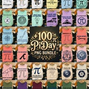 May include: A collection of sleeveless shirts with various Pi Day-themed designs. The shirts feature phrases like "All Routes Lead to 3.14" and "Think Outside the Circle," along with mathematical symbols and graphics. The shirts are displayed on wooden hangers.