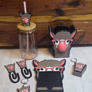 Llama Bubble Gum Desk Accessories | Sticky Note Holder, Straw Topper, Paperclips, Soda Can Opener Keychain, Clicker Keychain & Pen Holder
