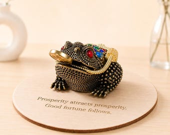 Statue de grenouille en laiton, argent Feng Shui, figurine de crapaud de richesse avec pièce porte-bonheur prospérité décoration d'intérieur