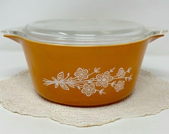 Vintage Pyrex Butterfly Gold 474-B Cinderella Casserole Baking Dish 1.5 Qt w/Lid