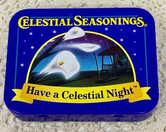 Celestial Seasonings Vintage theebewaarblik Have A Celestial Night Calla Lelies Floral Witchy