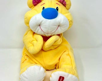 Fisher-Price Yellow Rumple Bear Plush – Blue Nose Floppy Teddy 1998