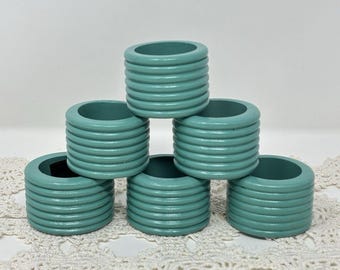 Park B. Smith Wood Napkin Rings, Glossy Teal Paint, Set of 6 Vintage