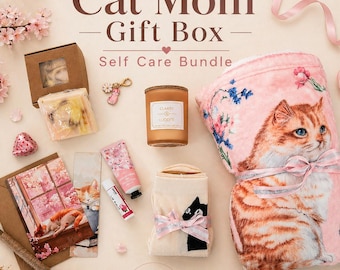 Cat Mom Gift Box | Self-Care Bundle |  Mother's Day Cat Mom Gift Set | Appreciation Gift | Birthday present for Cat Ladies | Cozy Gift Box
