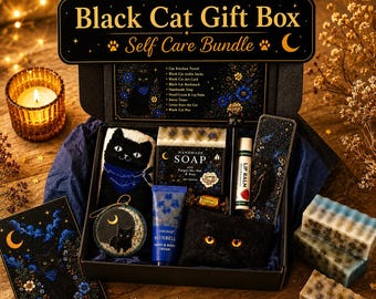 Black Cat Gift Box | Self Care Bundle for Cat Lovers | Celestial Cat Mom Gift | Ready to Gift with Free Shipping