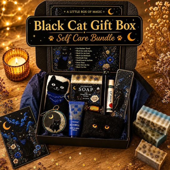 Black Cat Gift Box | Self Care Bundle for Cat Lovers | Celestial Cat Mom Gift | Ready to Gift with Free Shipping