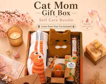 Cat Lover Gift Basket, Cat Mom Self Care Box, Cozy Cat Gifts for Women, Cat Mom Birthday Gift, Cat Lover Gift Box, Ginger Cat Gift Box