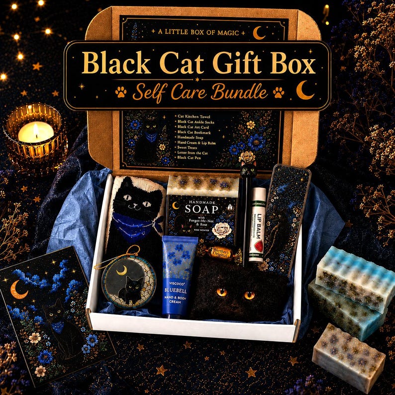 Black Cat Gift Box | Self Care Bundle for Cat Lovers | Celestial Cat Mom Gift | Ready to Gift with Free Shipping Bild 1