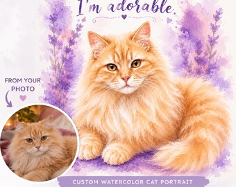 Custom Cat Portrait from Photo, Personalized Watercolor Cat Art Print, Custom Pet Portrait, Cat Lover Gift, Pet Memorial Gift