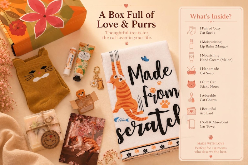 Cat Lover Gift Basket, Cat Mom Self Care Box, Cozy Cat Gifts for Women, Cat Mom Birthday Gift, Cat Lover Gift Box, Ginger Cat Gift Box Bild 2