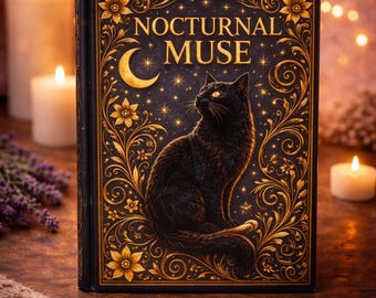 Nocturnal Muse Cat Journal, Dark Academia Notebook, Black Cat Celestial Diary, Gothic Writing Journal, Moon and Stars Gift for Cat Lover