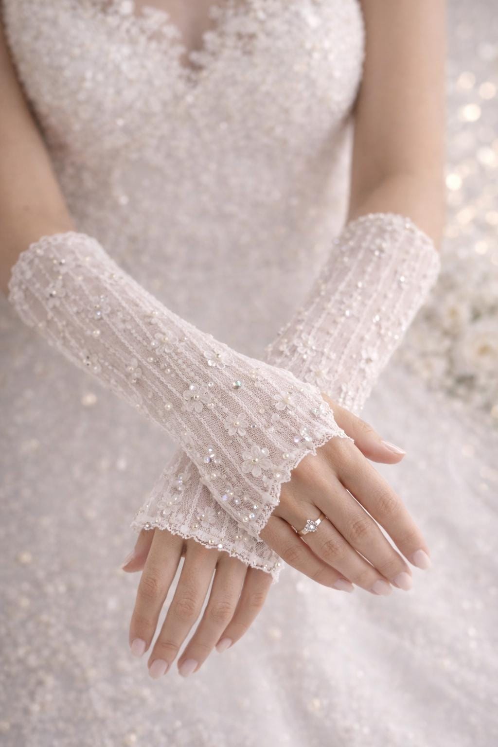 chinese dress ladies Women's Long Opera Satin Gloves, White / One