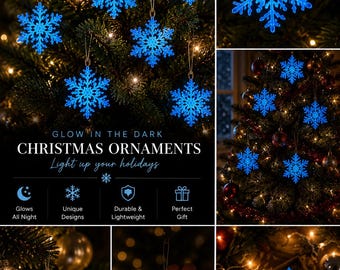 Glow-in-the-Dark Snowflake Ornaments | Set of 10 | 3D Printed Christmas Decor