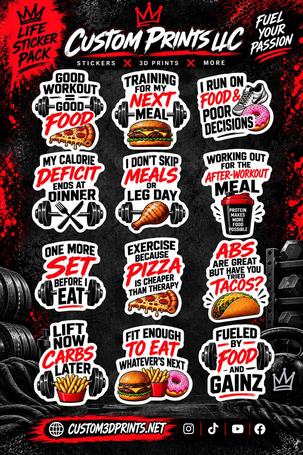 🏋️ Gym Sticker Packs – Choose Your Pack 💪

Add some personality to your gym gear with our Gym Sticker Packs! Each pack features a different collection of fun, bold, and gym-inspired designs made for anyone who loves fitness, lifting, and gym life.

Choose your favorite sticker pack variant from the available options. Designs range from motivational and funny gym sayings to lifting, leg day, food, and other fitness-inspired themes.

Each pack includes:
• 12 unique stickers
• A different theme depending on the variant selected
• Vibrant, detailed designs
• Individually cut stickers ready to use
• Made by Custom Prints LLC

Perfect for water bottles, tumblers, laptops, notebooks, lockers, gym accessories, and more.

🎁 These also make a fun gift for gym lovers, weightlifters, bodybuilders, fitness enthusiasts, personal trainers, and gym rats.

Please make sure to select your desired sticker pack from the available variants before ordering.

💪 Pick your pack. Stick them. Hit the gym.

Custom Prints LLC
custom3dprints.net
