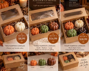 Pumpkin Candle Gift Set, Handmade Soy Wax, Fall Decor, Halloween Decor, Autumn Gift, Thanksgiving Decor