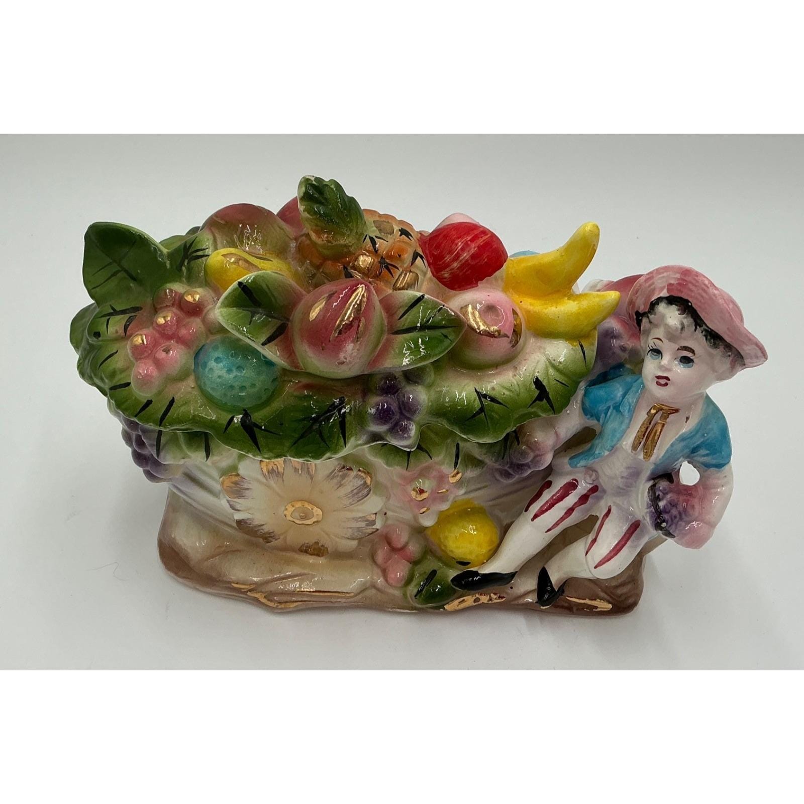 Renaissance Victorian Style Sutton's Creation ceramic Covered Bowl Fruit and Boy