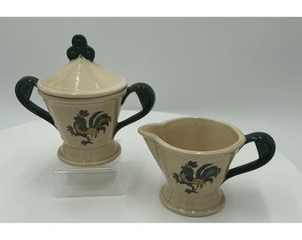 Juego de lechera y azucarero con tapa Metlox Poppytrail California Provincial Green Rooster